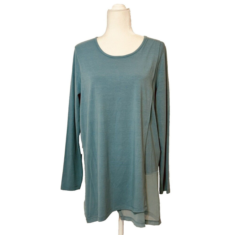 Soft Surroundings Women Size L Touch Of Sheer Aqua Sea Long Sleeve Tunic Boho